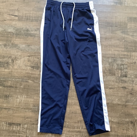 Navy Blue Puma Sweatpants With White Stripe Down Legs - Picture 2 of 5